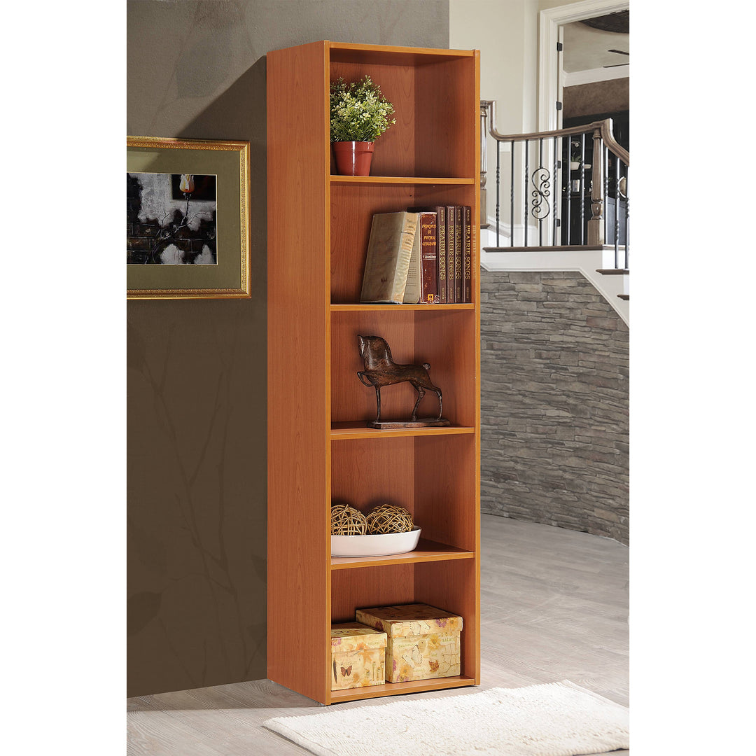 12 x 16 x 60 Inch 5 Shelf Bookcase Organizer, Cherry Wood Finish (Open Box)