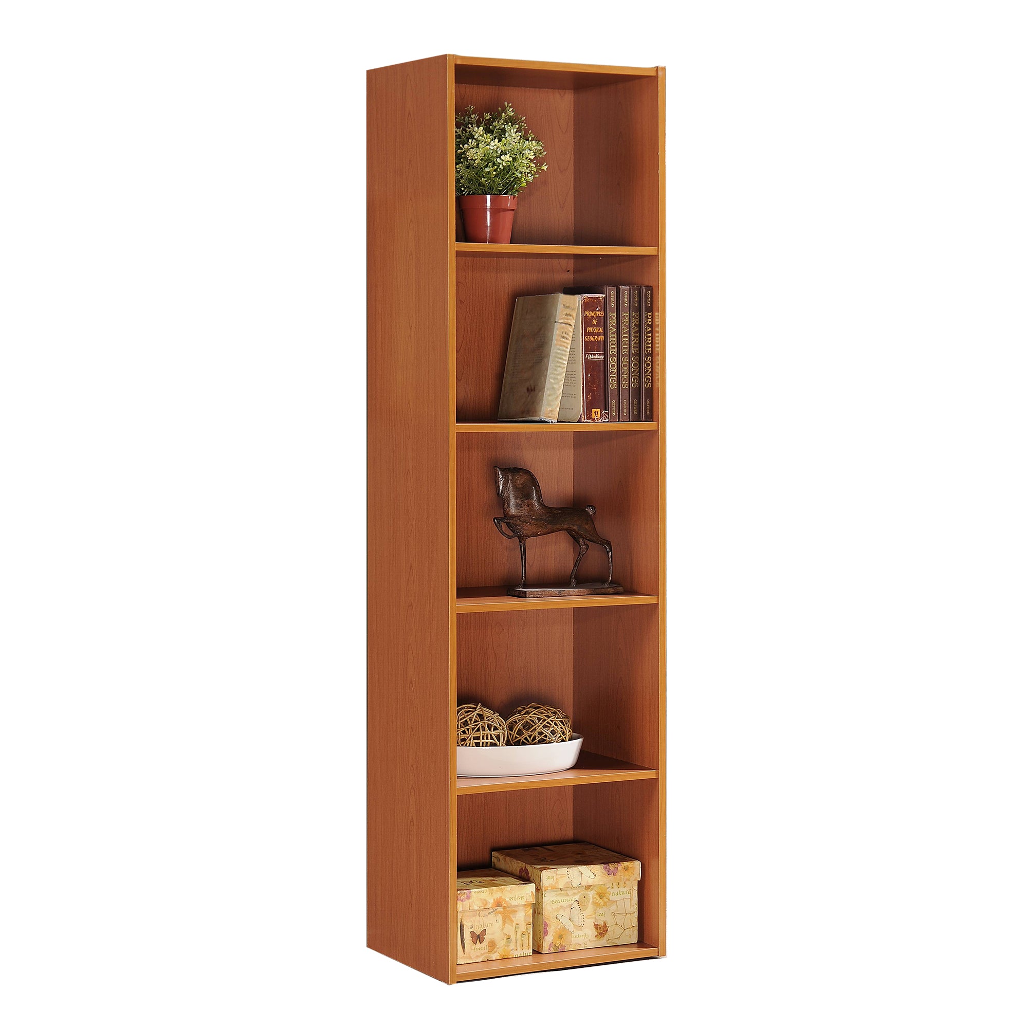 12 x 16 x 60 Inch 5 Shelf Bookcase Organizer, Cherry Wood Finish (Open Box) - VMInnovations