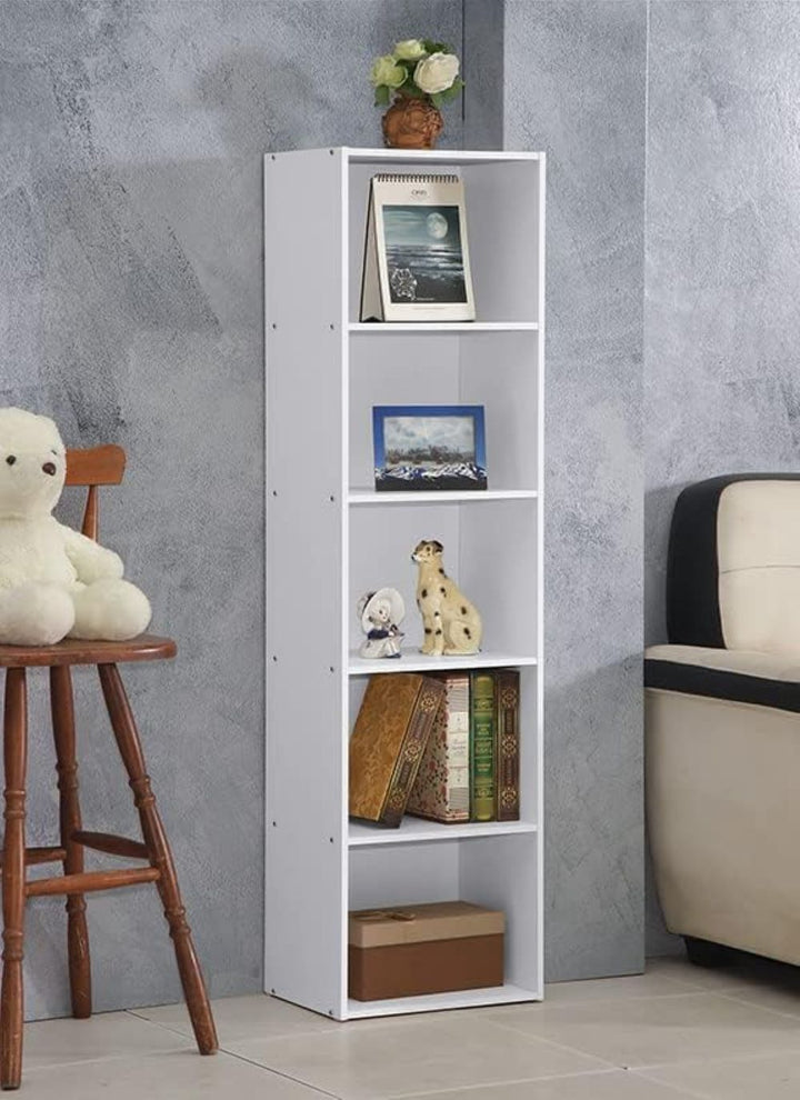 Hodedah 12 x 16 x 60 Inch 5 Shelf Bookcase and Office Organizer, White Finish