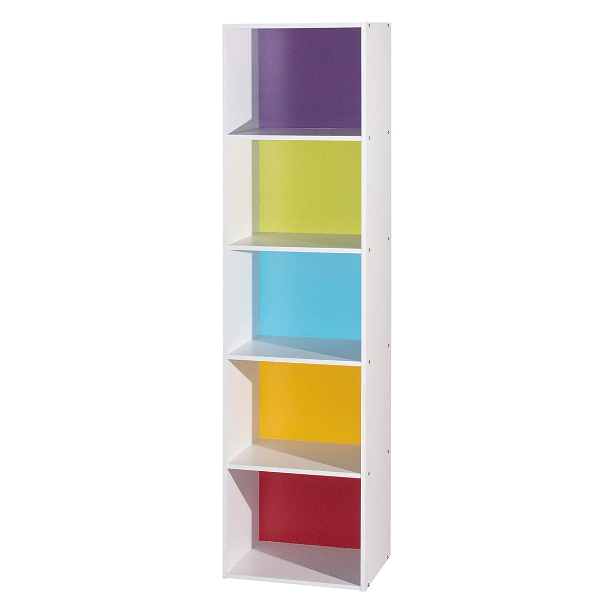Hodedah Import 12 x 16 x 60 In 5 Shelf Bookcase Organizer, Rainbow Wood Finish