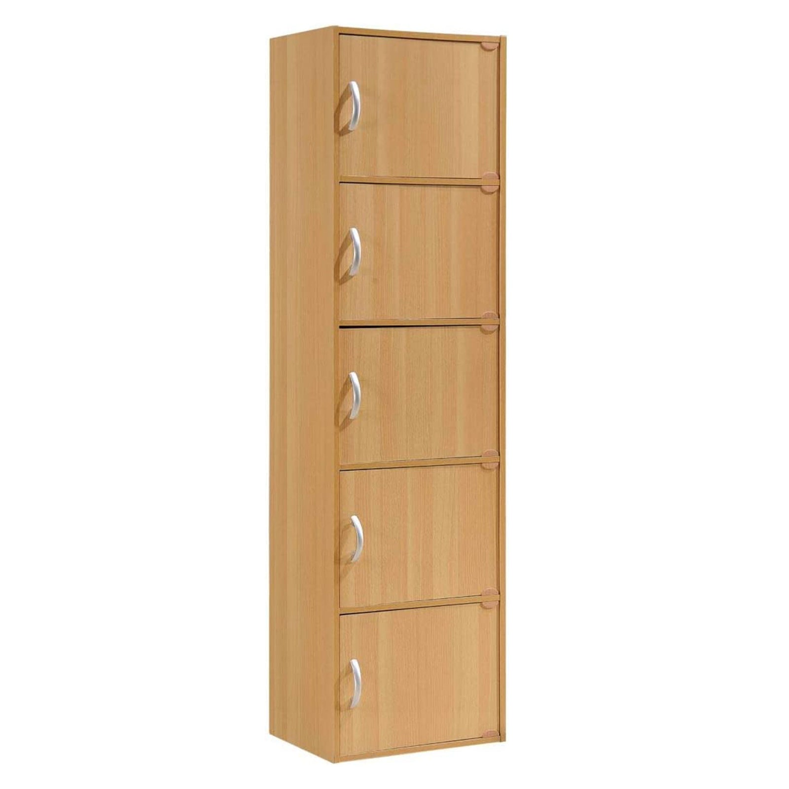 Hodedah 5 Shelf Home and Office Enclosed Organization Storage Cabinet, Beech - VMInnovations