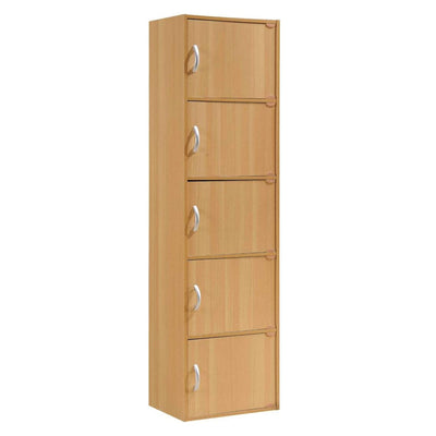 Hodedah 5 Shelf Home and Office Enclosed Organization Storage Cabinet, Beech