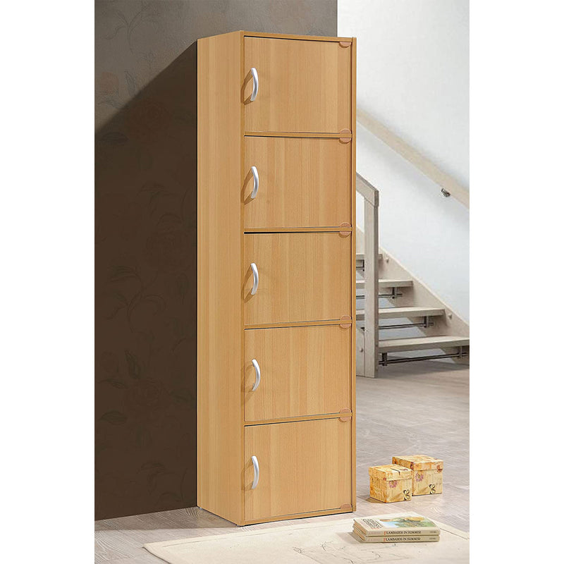 Hodedah 5 Shelf Home & Office Enclosed Organization Storage Cabinet, Beech(Used)