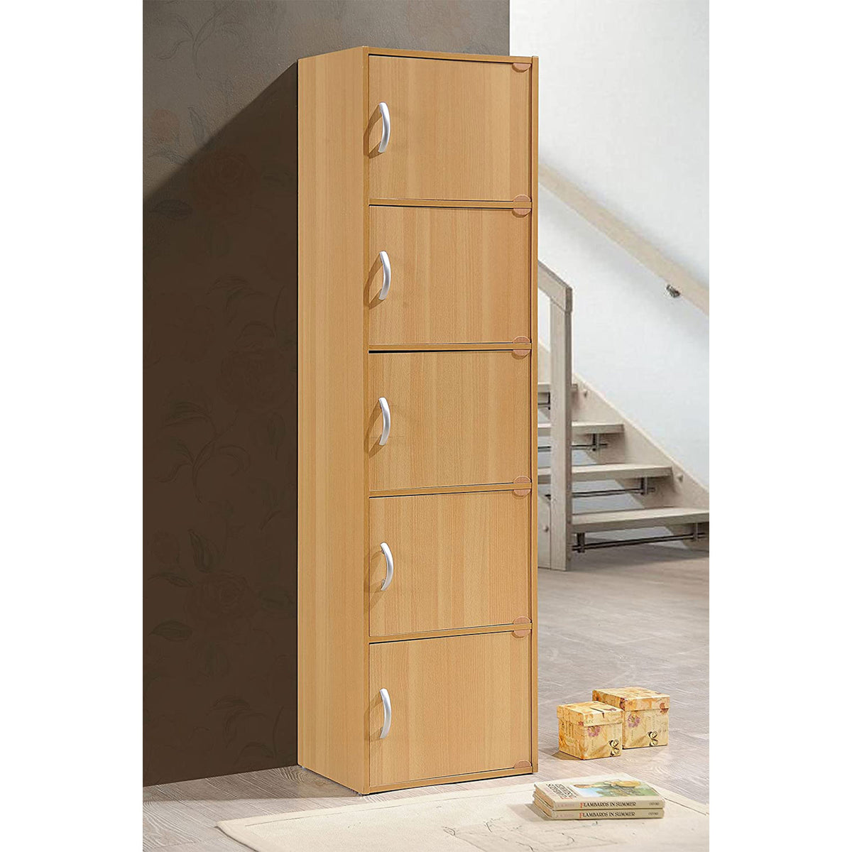 5 Shelf Home and Office Enclosed Organization Storage Cabinet, Beech (Open Box)