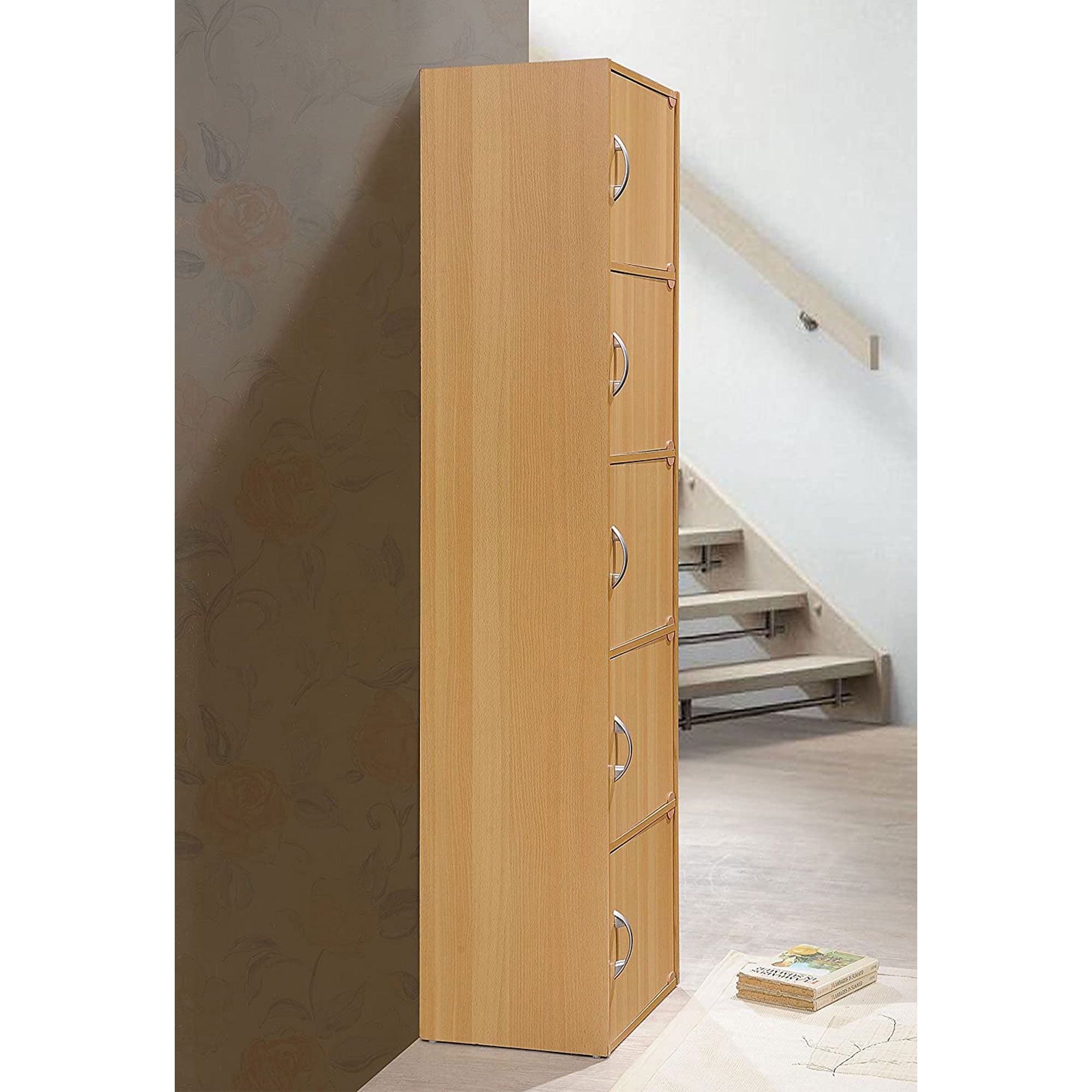 5 Shelf Home and Office Enclosed Organization Storage Cabinet, Beech (Open Box)