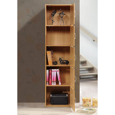 Hodedah 5 Shelf Home and Office Enclosed Organization Storage Cabinet, Beech - VMInnovations