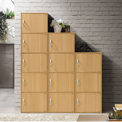 Hodedah 5 Shelf Home and Office Enclosed Organization Storage Cabinet, Beech - VMInnovations