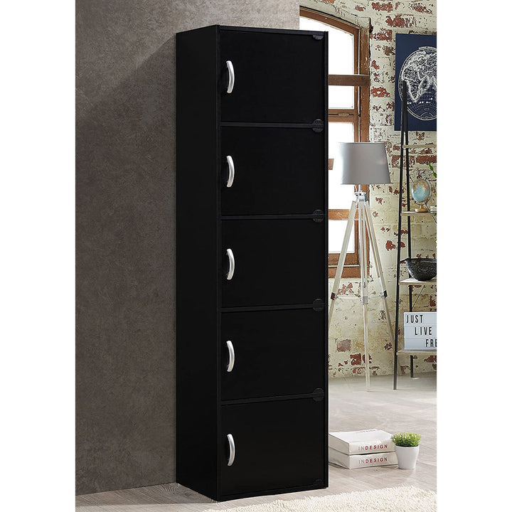 Hodedah 5 Shelf Home and Office Enclosed Organization Storage Cabinet, Black