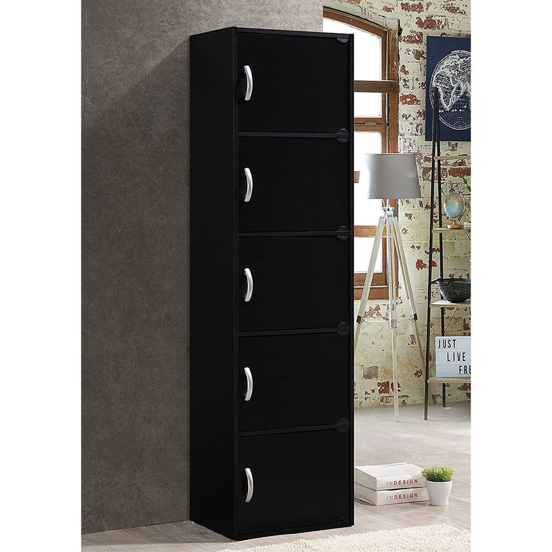 Hodedah 5 Shelf Home and Office Enclosed Organization Storage Cabinet, Black