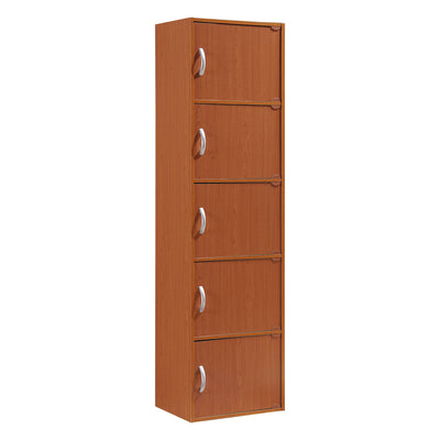 Hodedah 5 Shelf Home and Office Enclosed Organization Cabinet, Cherry (Used)