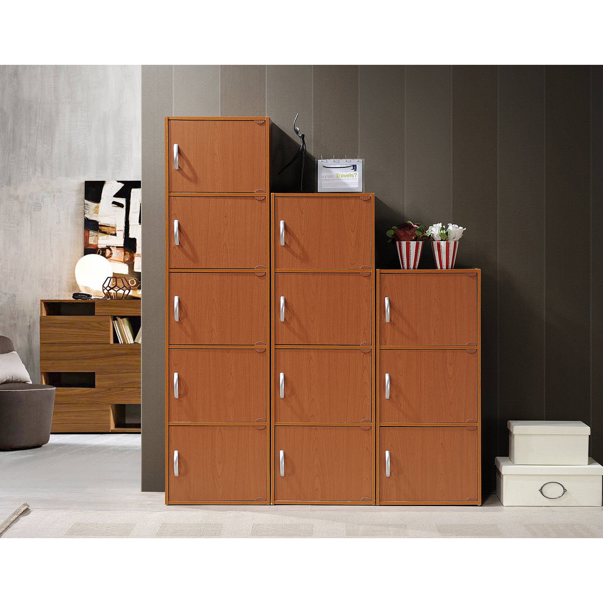 Hodedah 5 Shelf Home and Office Enclosed Organization Cabinet, Cherry (Used)