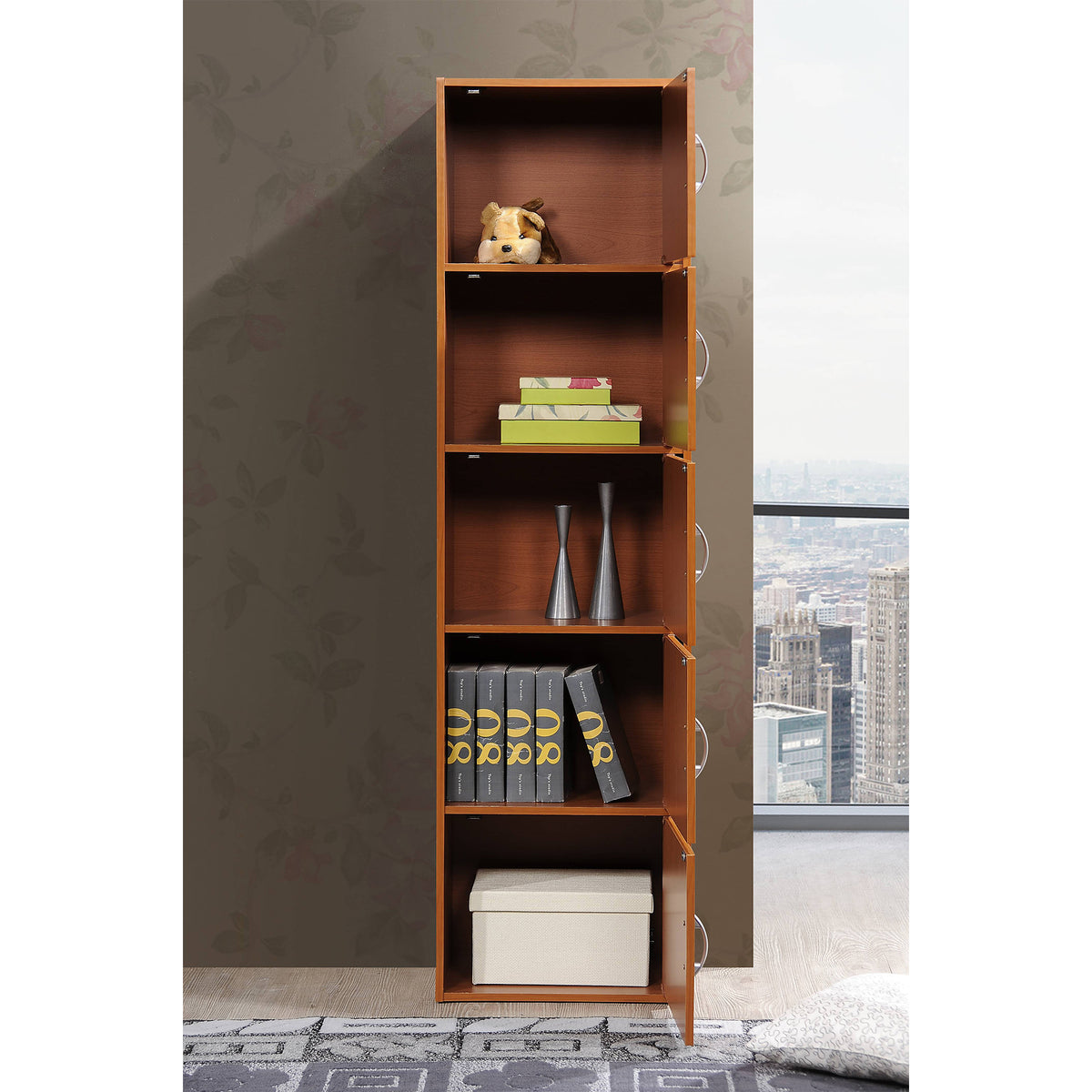 5 Shelf Home & Office Enclosed Organization Storage Cabinet, Cherry (Open Box)