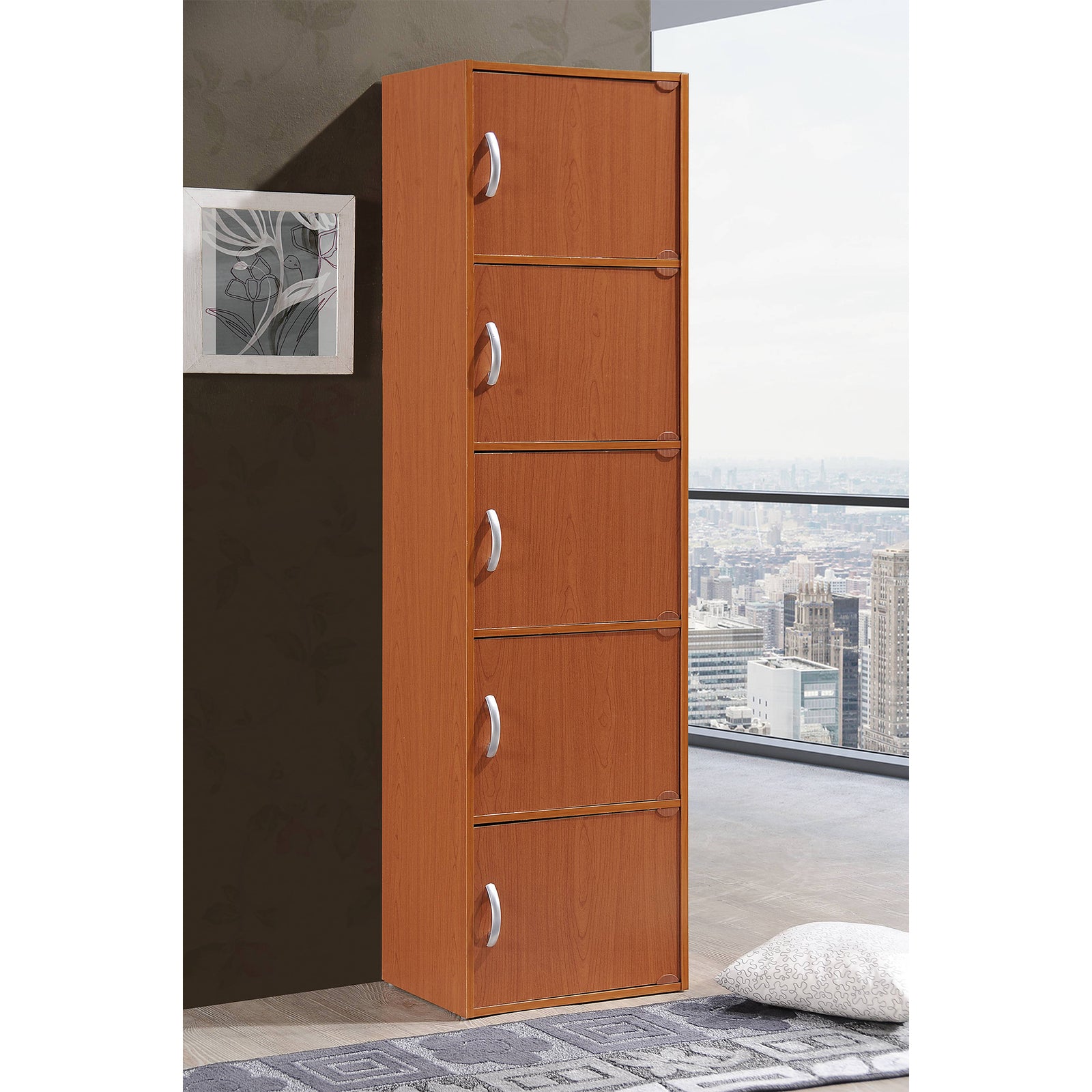 Hodedah 5 Shelf Home and Office Enclosed Organization Storage Cabinet, Cherry - VMInnovations