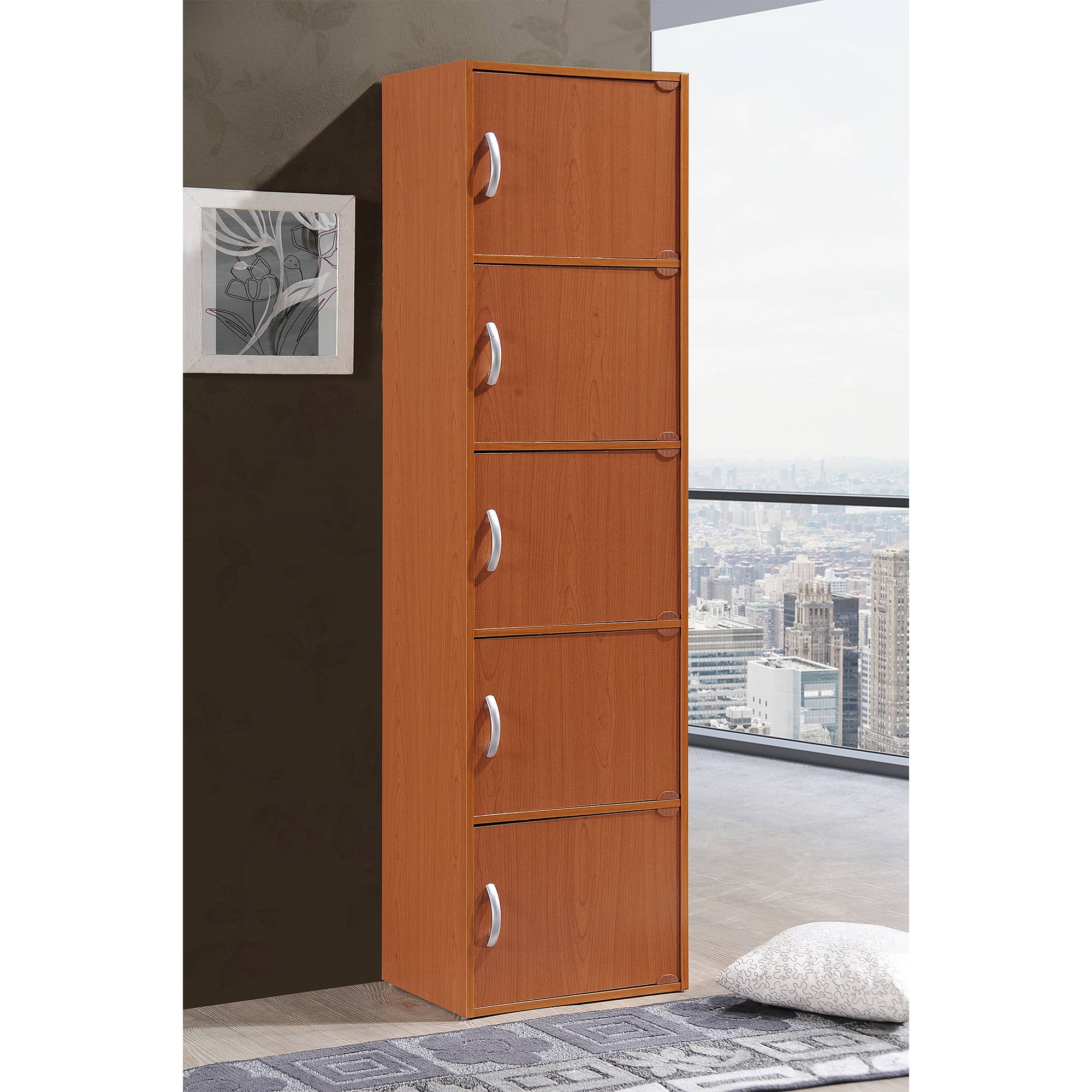5 Shelf Home and Office Enclosed Organization Storage Cabinet, Cherry (Damaged)