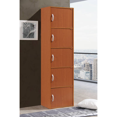 5 Shelf Home and Office Enclosed Organization Storage Cabinet, Cherry (Damaged)