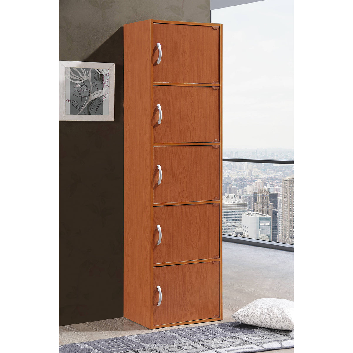 Hodedah 5 Shelf Home and Office Enclosed Organization Cabinet, Cherry (Used)
