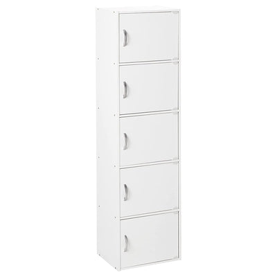 Hodedah 5 Shelf Home and Office Organization Storage Cabinet, White (For Parts)