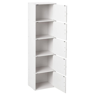 Hodedah 5 Shelf Home and Office Enclosed Organization Storage Cabinet, White