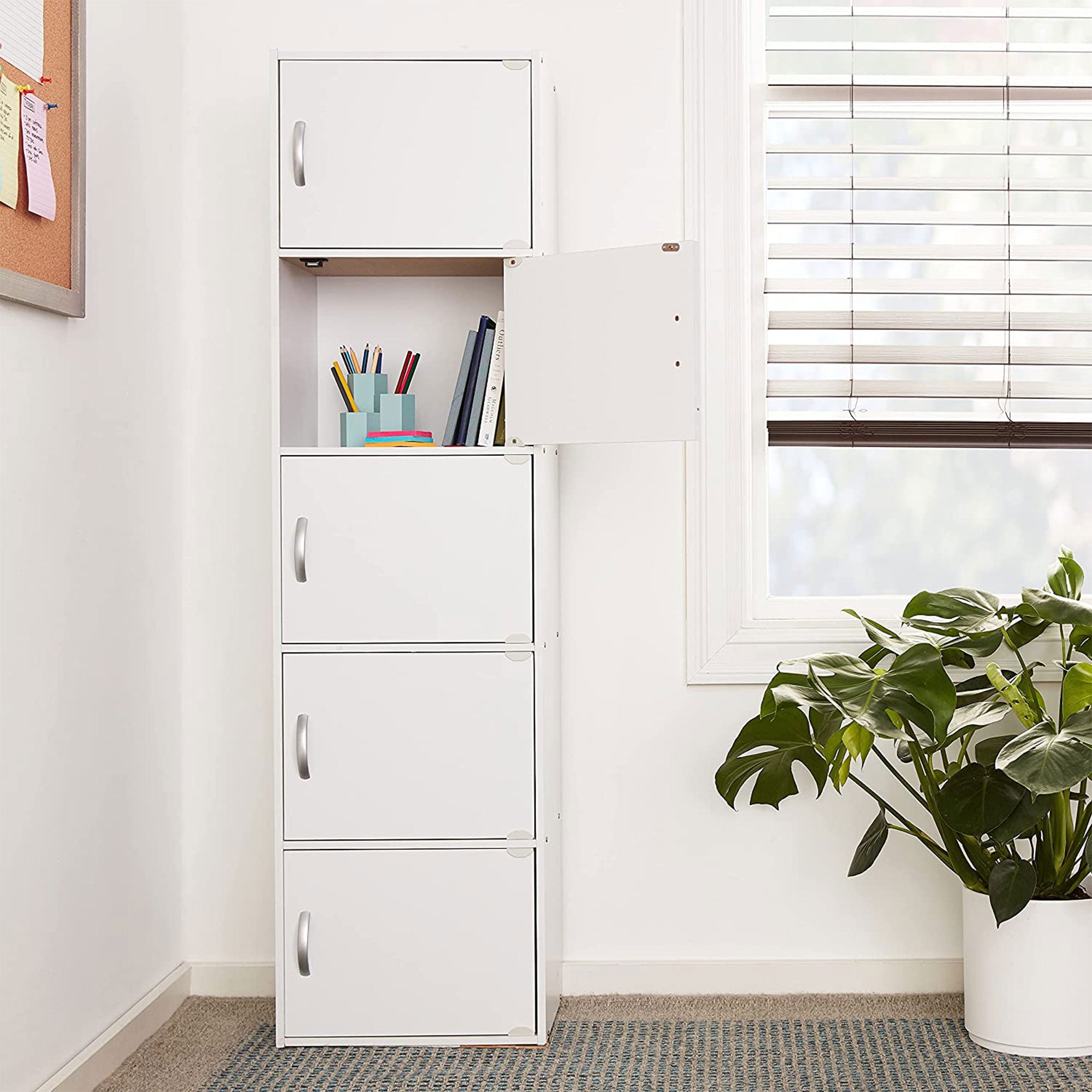 Hodedah 5 Shelf Home and Office Organization Storage Cabinet, White (For Parts) - VMInnovations