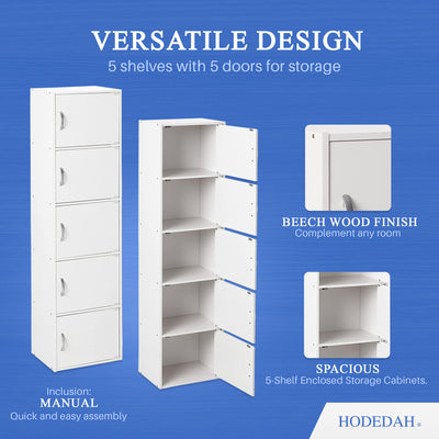 Hodedah 5 Shelf Home and Office Organization Storage Cabinet, White (For Parts) - VMInnovations