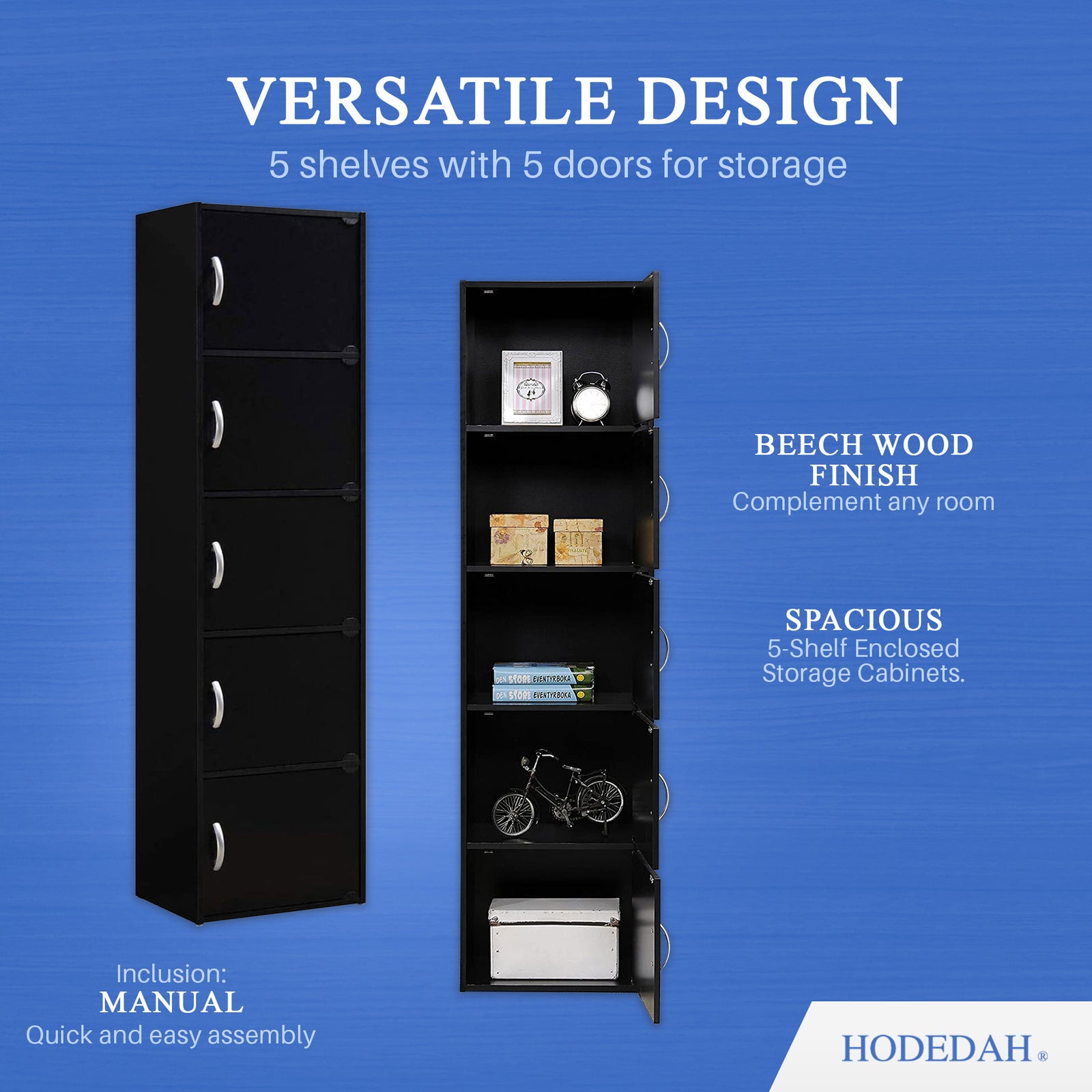 Hodedah 5 Shelf Home/Office Enclosed Organization Storage Cabinet, Black (Used) - VMInnovations