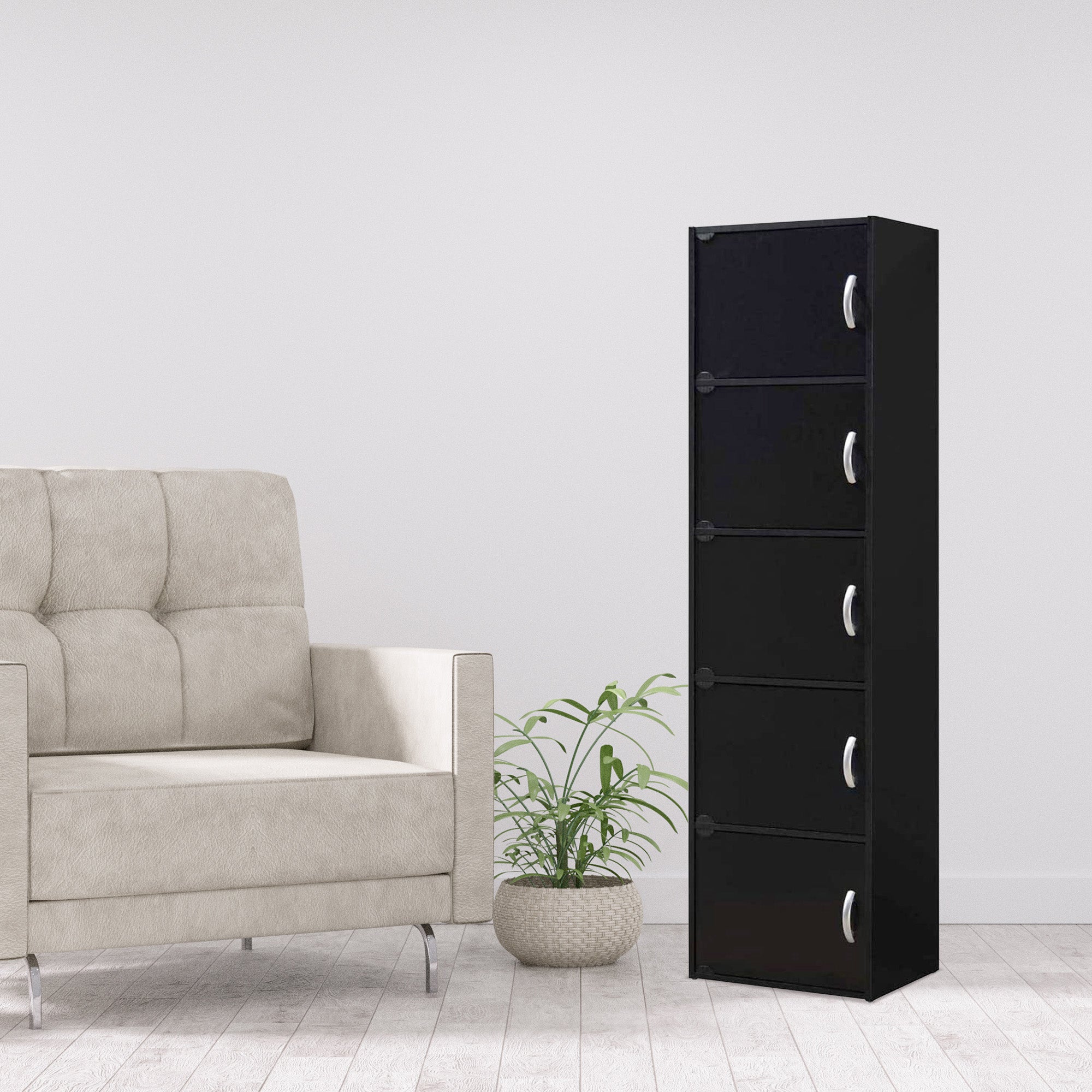 5 Shelf Home and Office Enclosed Organization Storage Cabinet, Black (Open Box) - VMInnovations