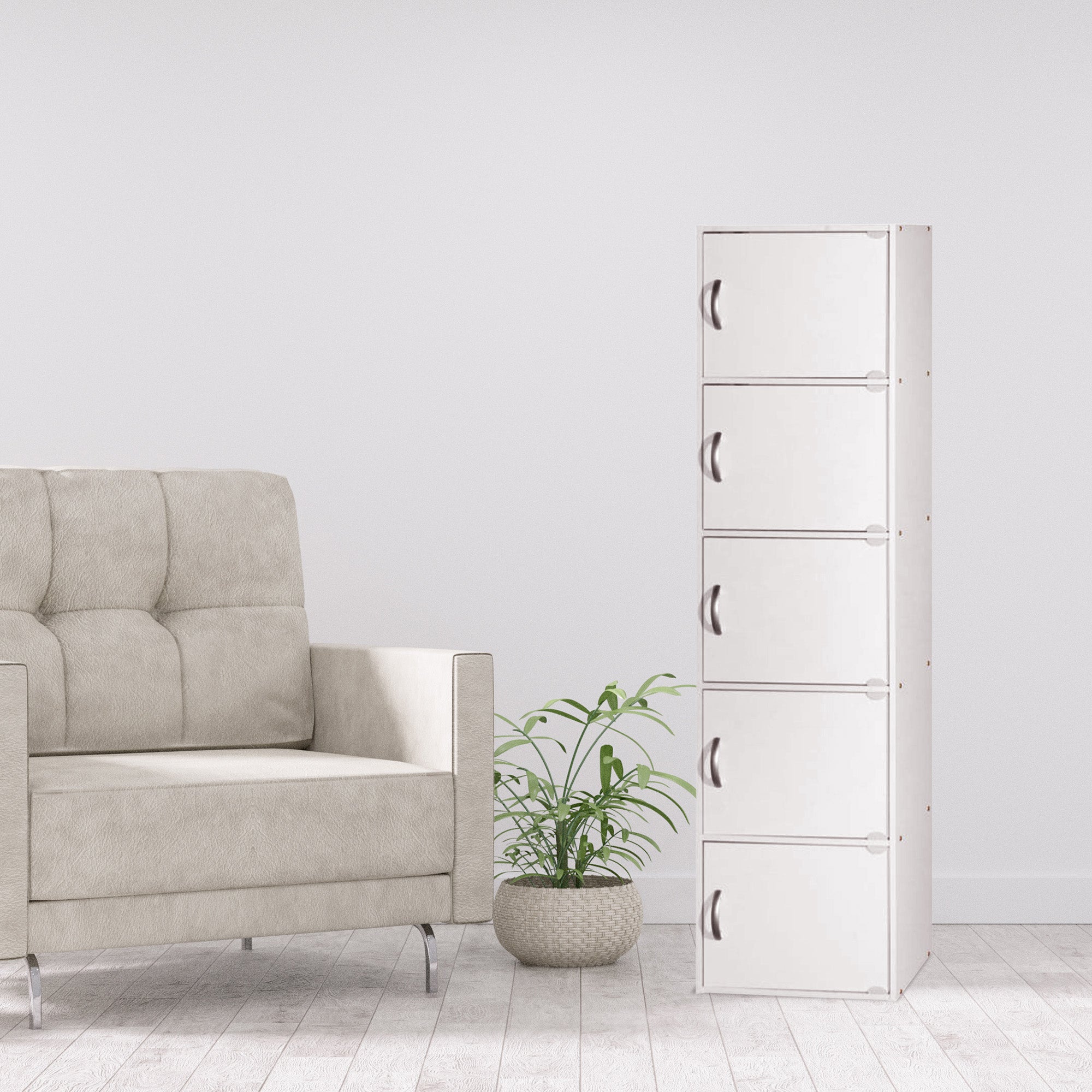 Hodedah 5 Shelf Home and Office Organization Storage Cabinet, White (For Parts) - VMInnovations