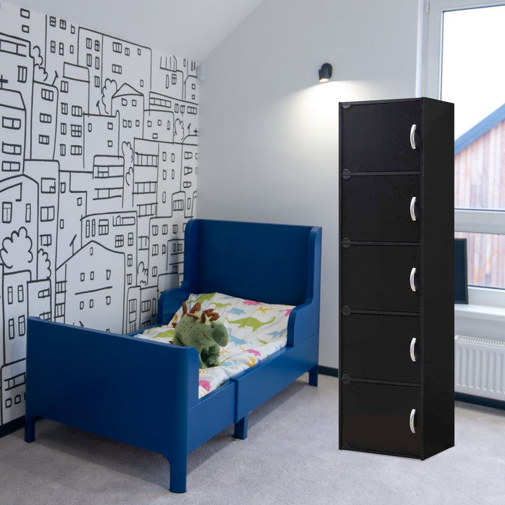 Hodedah 5 Shelf Home/Office Enclosed Organization Storage Cabinet, Black (Used) - VMInnovations