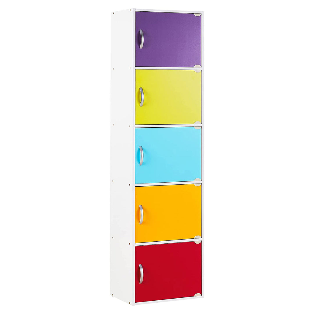 Hodedah 5 Shelf Home and Office Enclosed Organization Storage Cabinet, Rainbow