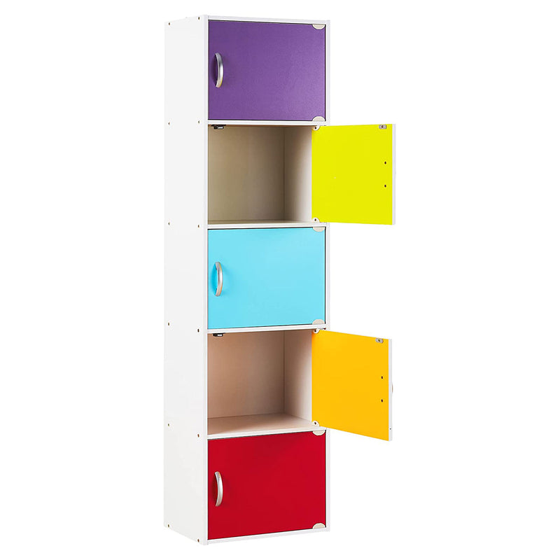 Hodedah 5 Shelf Home and Office Enclosed Organization Storage Cabinet, Rainbow