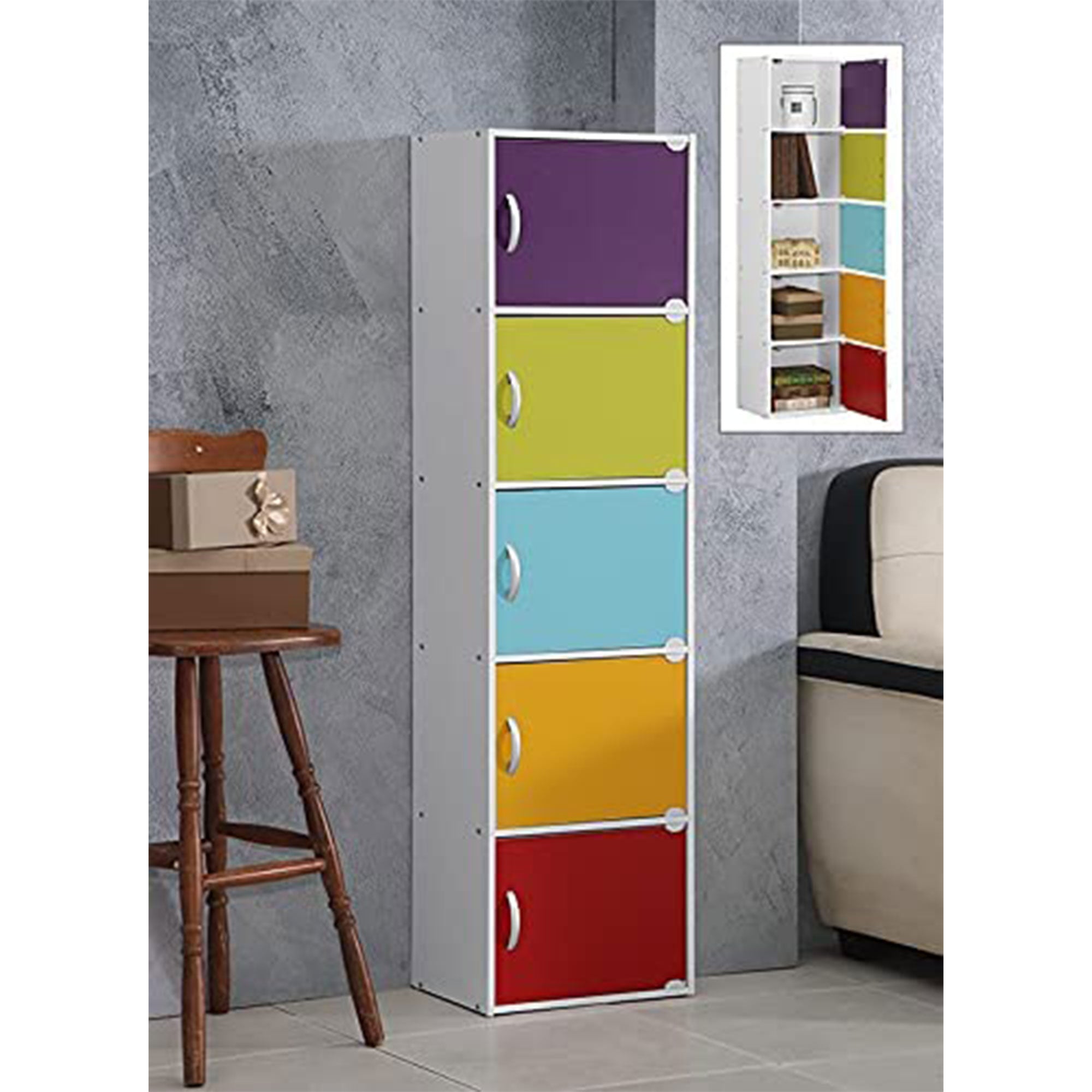 5 Shelf Home and Office Enclosed Organization Storage Cabinet, Rainbow (Used) - VMInnovations