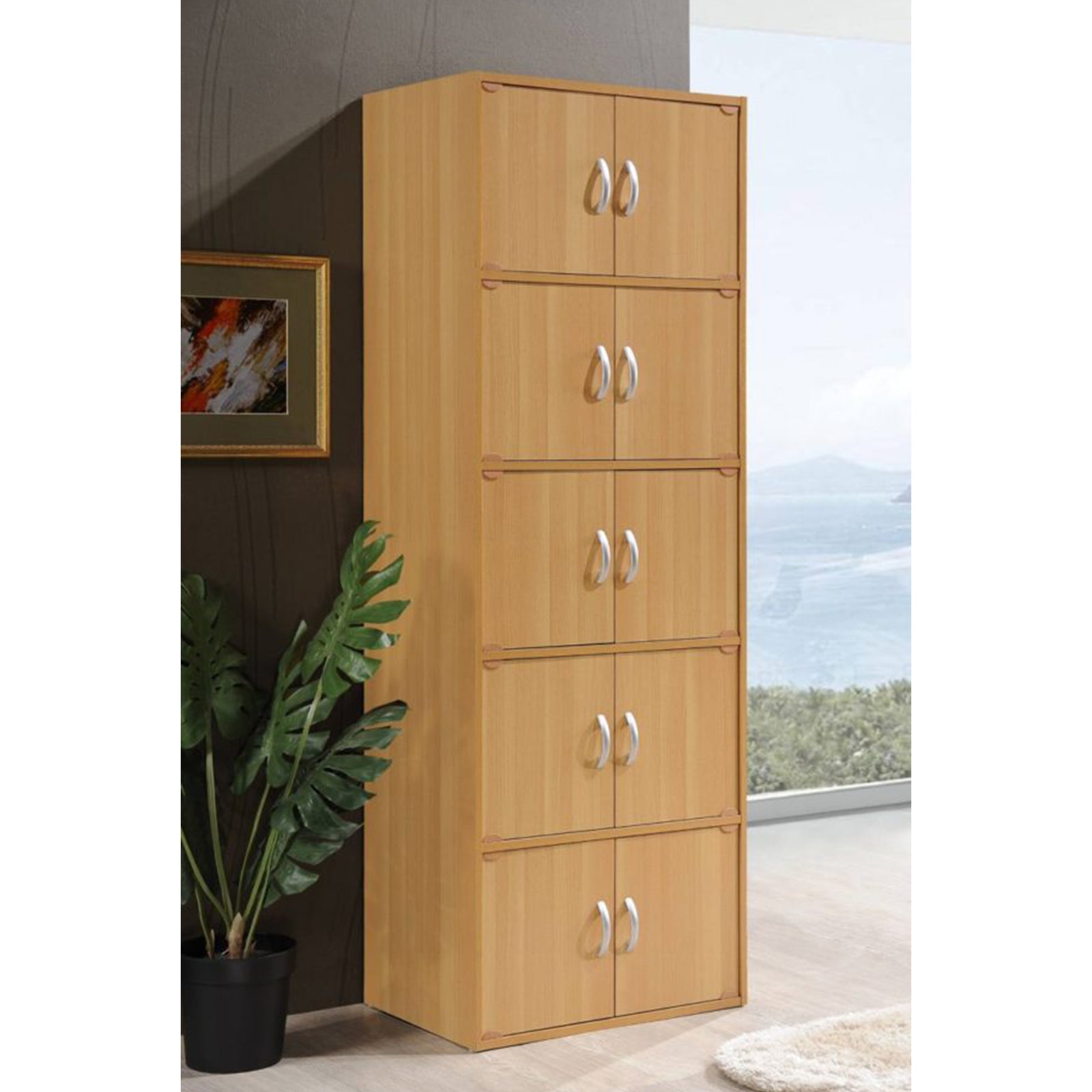 Hodedah 10 Door Enclosed Multipurpose Storage Cabinet for Home and Office, Beech - VMInnovations
