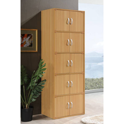 Hodedah 10 Door Enclosed Multipurpose Storage Cabinet for Home and Office, Beech - VMInnovations