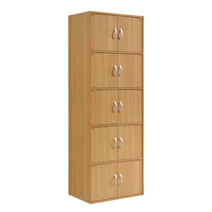 Hodedah 10 Door Enclosed Multipurpose Storage Cabinet for Home and Office, Beech