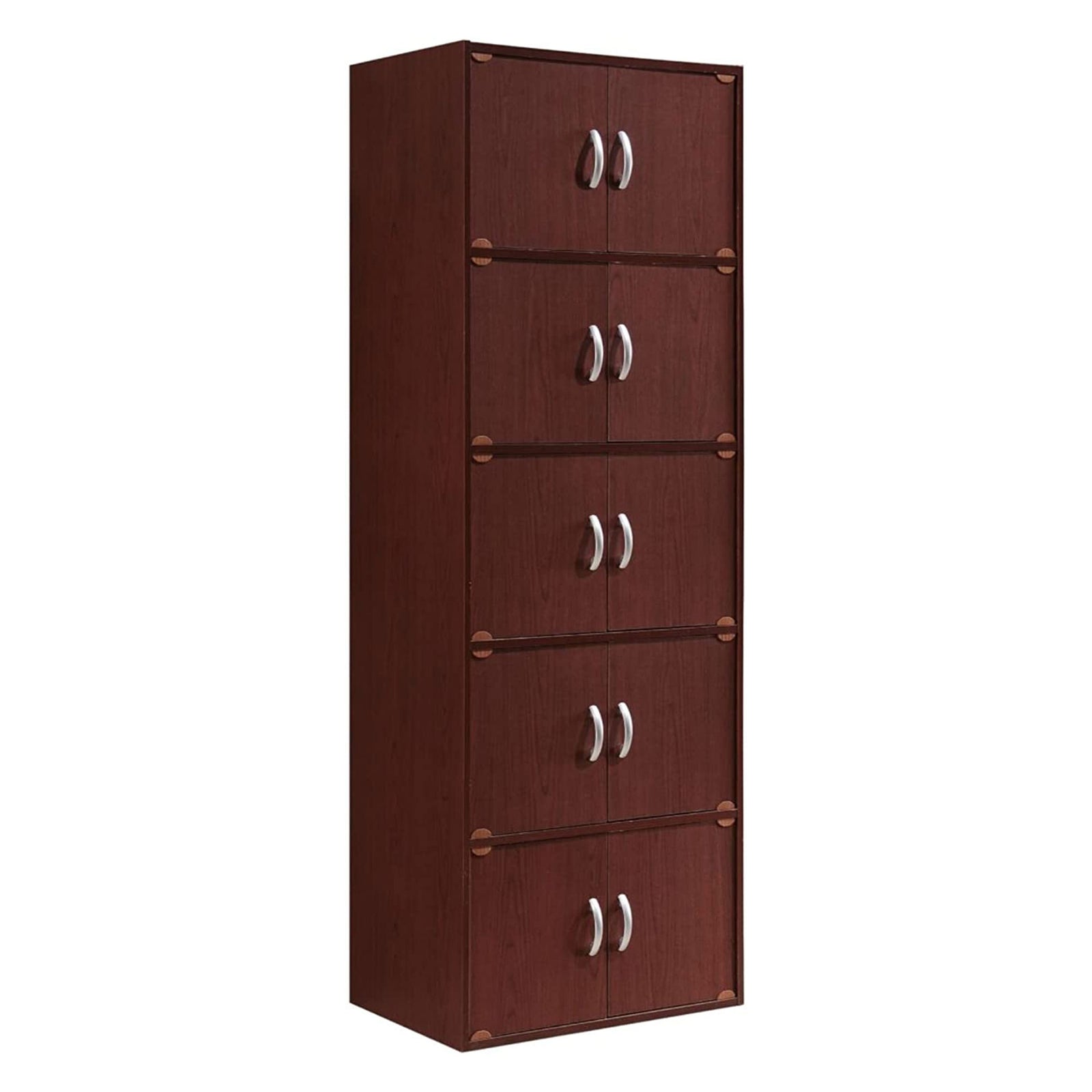 Hodedah 10 Door Enclosed Multipurpose Storage Cabinet for Home/Office, Mahogany - VMInnovations