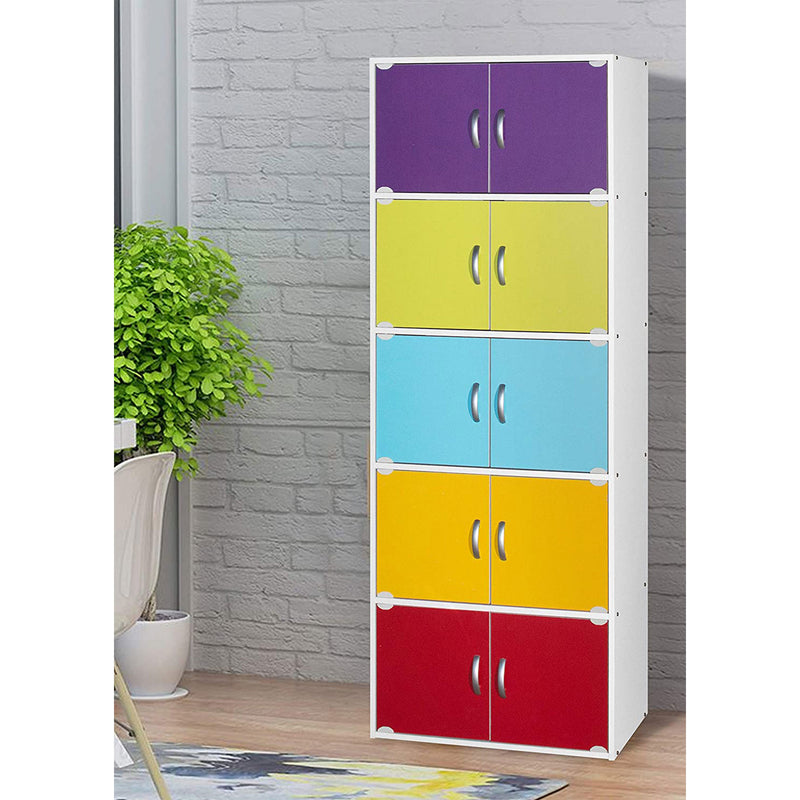 Hodedah 10 Door Enclosed Multipurpose Cabinet for Home/Office, Rainbow (Used)