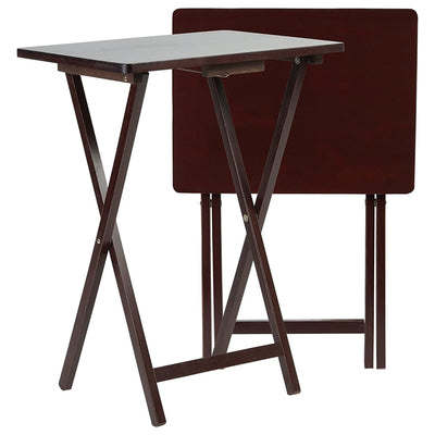 PJ Wood Folding TV Snack Tray Folding Table Desk Stand, Espresso Brown, Set of 2