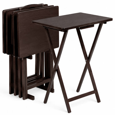 Folding TV Tray Tables with Compact Storage Rack, Espresso, 5 Piece Set (Used) - VMInnovations