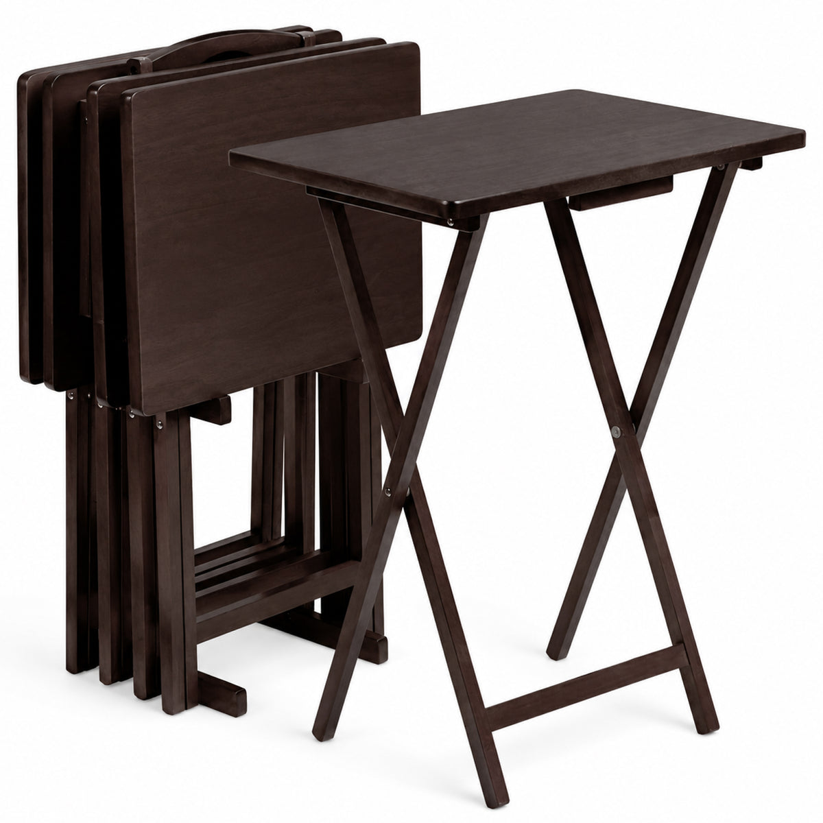 PJ Wood Folding TV Tray Tables with Compact Storage Rack, Espresso (Open Box) - VMInnovations