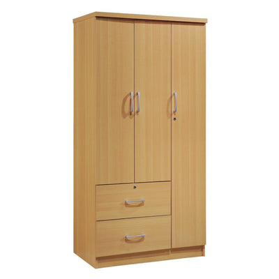 Hodedah Import 3 Door Armoire with Clothing Rod, Shelves, and 2 Drawers, Beech - VMInnovations