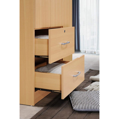 Hodedah Import 3 Door Armoire with Clothing Rod, Shelves, and 2 Drawers, Beech (Used) - VMInnovations