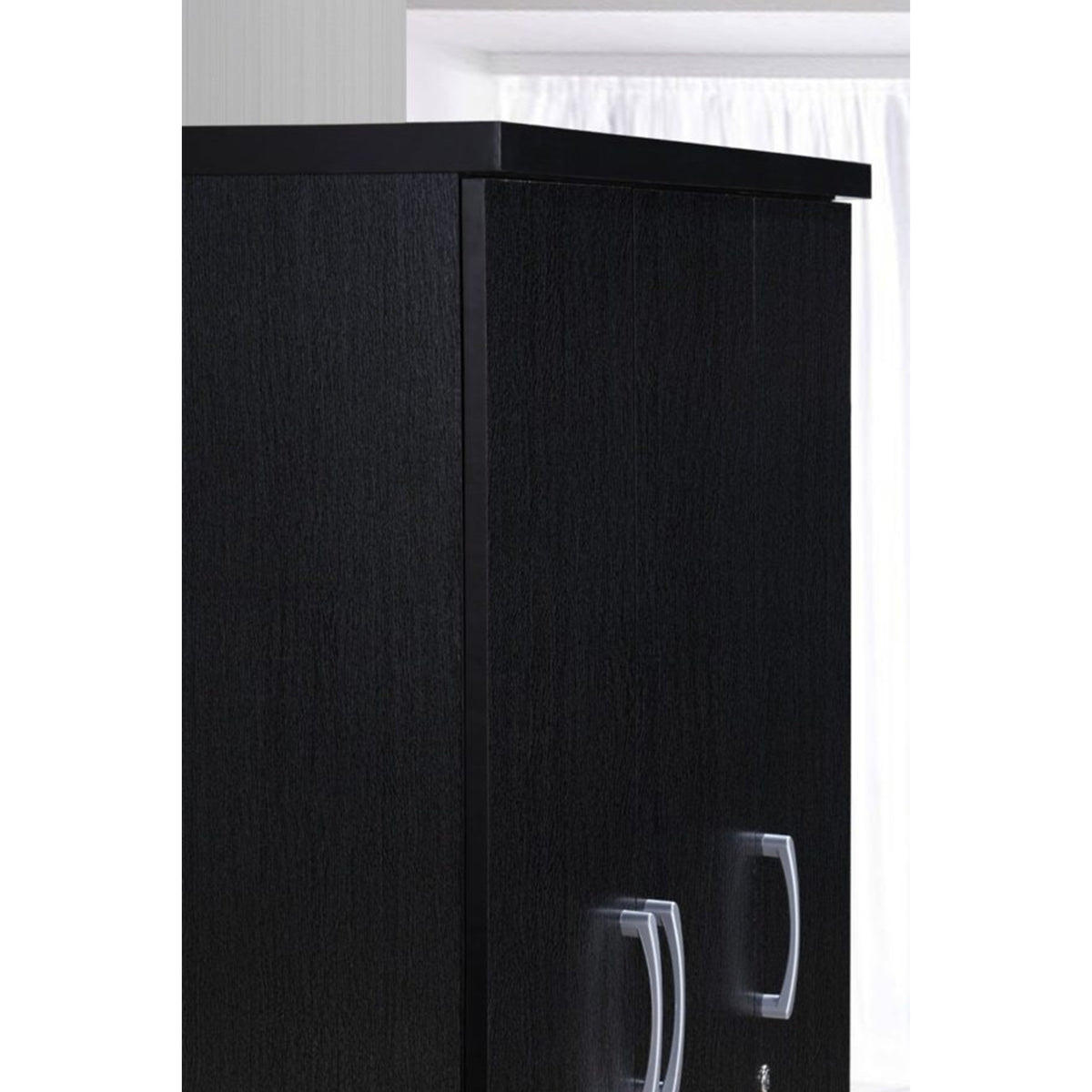 Hodedah Import 3 Door Armoire with Clothing Rod, Shelves, and 2 Drawers, Black (Open Box)