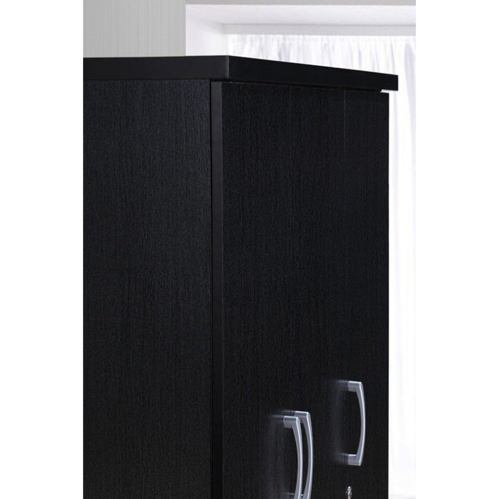Hodedah Import 3 Door Armoire w/ Clothing Rod, Shelves, & 2 Drawers, Black(Used)