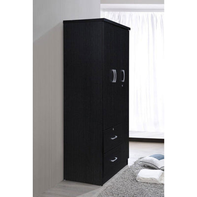 Hodedah Import 3 Door Armoire w/ Clothing Rod, Shelves, & 2 Drawers, Black(Used)