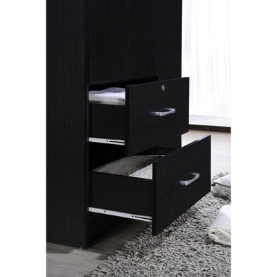 Hodedah Import 3 Door Armoire w/ Clothing Rod, Shelves, & 2 Drawers, Black(Used)