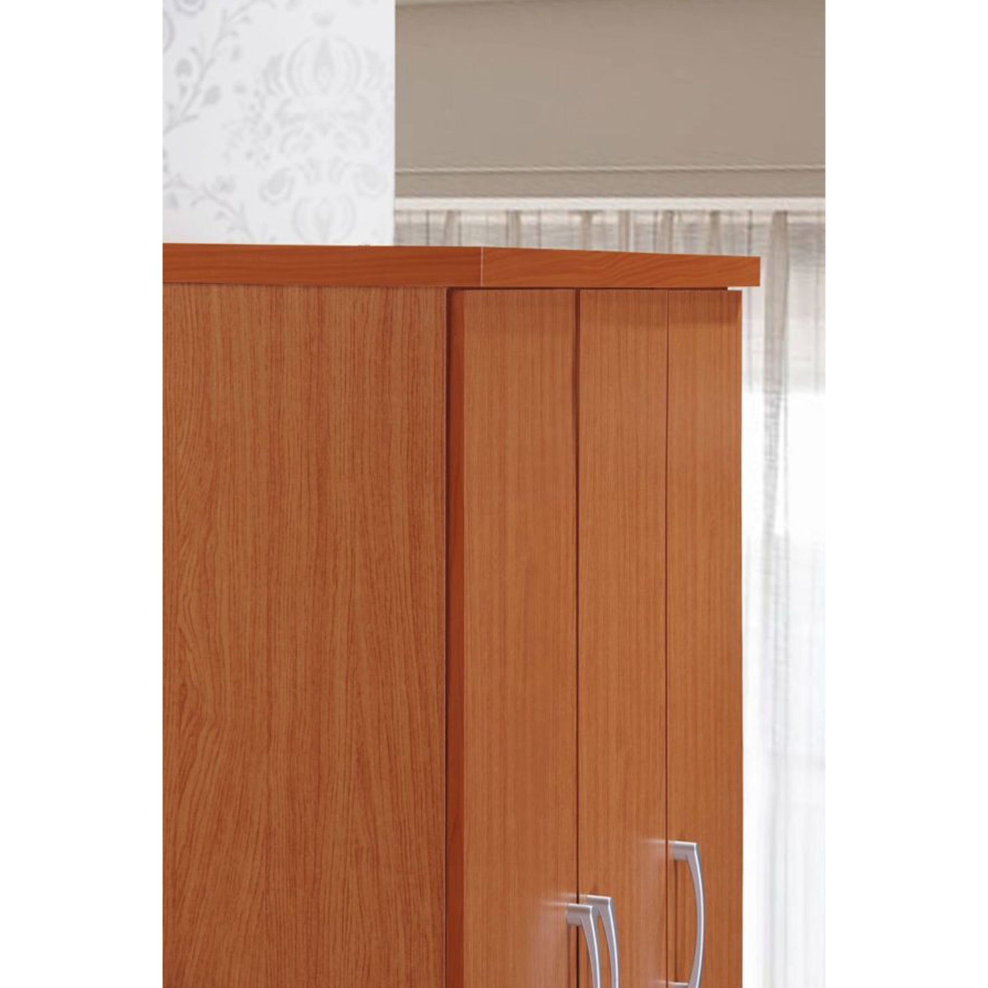 Hodedah Import 3 Door Armoire with Clothing Rod, Shelves, and 2 Drawers, Cherry (Open Box)