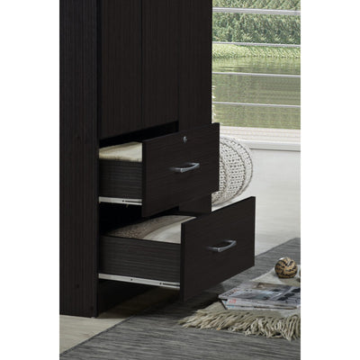 Hodedah Import 3 Door Armoire with Clothing Rod, Shelves, & 2 Drawers, Chocolate