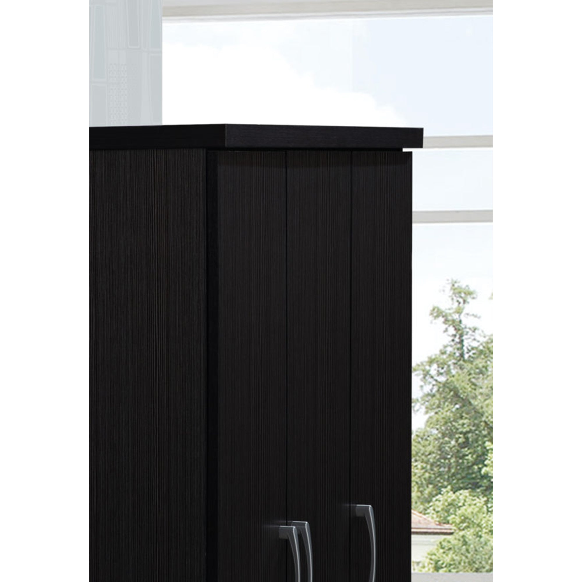Hodedah Import 3 Door Armoire with Clothing Rod, Shelves, & 2 Drawers, Chocolate