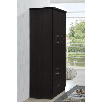Hodedah Import 3 Door Armoire with Clothing Rod, Shelves, & 2 Drawers, Chocolate