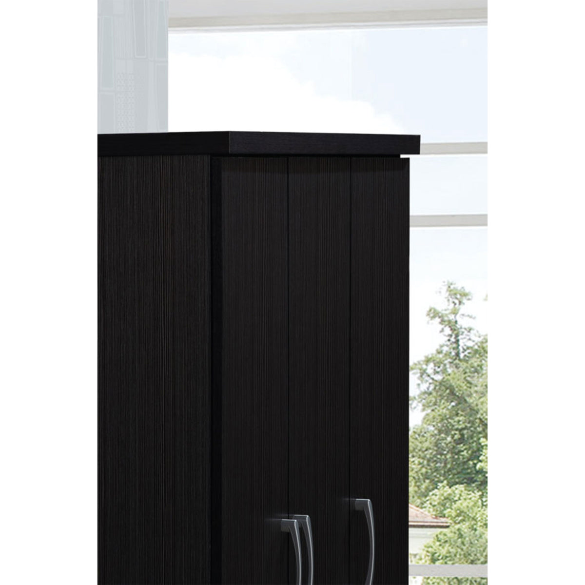 Hodedah Import 3 Door Armoire with Clothing Rod, Shelves, & 2 Drawers, Chocolate